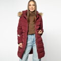 Damski płaszcz pikowany z paskiem ciemny czerwony 97-9D-900-3