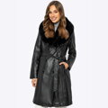Damski płaszcz z ekoskóry i sztucznego futra czarny 99-9P-112-1