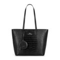 Dámska shopper kabelka z krokodílej kože, čierna a strieborná 100-4E-618-1S
