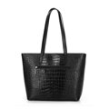 Dámska shopper kabelka z krokodílej kože, čierna a strieborná 100-4E-618-1S