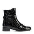Damskie botki z lakierowanej skóry croco czarne 101-D-973-1
