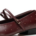 Damskie czółenka ze skóry naturalnej z drobnymi dżetami bordowe 101-D-404-3