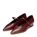 Damskie czółenka ze skóry naturalnej z drobnymi dżetami bordowe 101-D-404-3