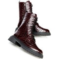 Damskie glany z lakierowanej skóry croco bordowe 101-D-970-3