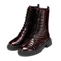 Damskie glany z lakierowanej skóry croco bordowe 101-D-970-3