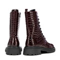 Damskie glany z lakierowanej skóry croco bordowe 101-D-970-3