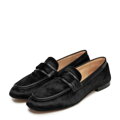 Damskie mokasyny ze skóry naturalnej z włosiem czarne 102-D-350-1