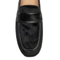Damskie mokasyny ze skóry naturalnej z włosiem czarne 102-D-350-1