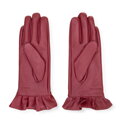 Damskie rękawiczki skórzane z dekoracyjną falbaną bordowe 39-6L-032-3