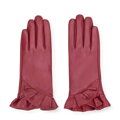 Damskie rękawiczki skórzane z dekoracyjną falbaną bordowe 39-6L-032-3