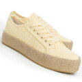 Damskie sneakersy na słomkowej podeszwie żółte 100-DP-803-Y