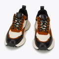 Damskie sneakersy z połyskującą wstawką brązowo-kremowe 96-D-952-5