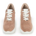Damskie sneakersy zamszowe na koturnie w pasy zgaszony róż 95-D-654-P