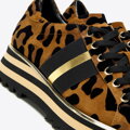 Damskie sneakersy zamszowe w zwierzęcy wzór brązowo-czarne 97-D-101-4