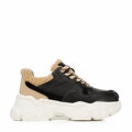 Damskie sneakersy ze sztucznym futrem czarno-beżowe 96-D-953-1