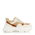 Damskie sneakersy ze sztucznym futrem biało-beżowe 96-D-953-9
