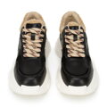 Damskie sneakersy ze sztucznym futrem czarno-beżowe 96-D-953-1