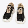 Damskie sneakersy ze sztucznym futrem czarno-beżowe 96-D-953-1
