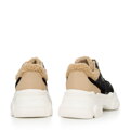 Damskie sneakersy ze sztucznym futrem czarno-beżowe 96-D-953-1