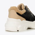 Damskie sneakersy ze sztucznym futrem czarno-beżowe 96-D-953-1