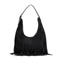 Duża torebka na ramię z frędzlami czarna 102-4Y-410-1