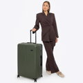 Duża walizka z ABS-u w drobne paski khaki 56-3A-603-85