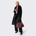 Dwustronny damski płaszcz zimowy z paskiem czarny 103-9W-000-1