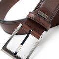 Elegancki pasek skórzany z geometryczną klamrą ciemny brąz 103-8M-106-4