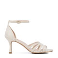Eleganckie damskie sandały ze skóry naturalnej na szpilce kremowe 102-D-500-0