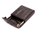 Etui na wizytówki skórzane z blaszką brązowe 39-2-151-3