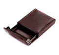 Etui na wizytówki skórzane metalowe brązowe 21-2-151-4
