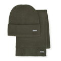 Klasyczny męski komplet: czapka i szalik khaki 101-SF-009-Z