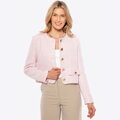 Damska marynarka z tkaniny boucle krótka różowa 100-9X-501-P