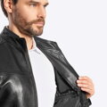 Męska kurtka biker ze skóry naturalnej czarna 100-09-807-1