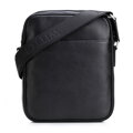 Męska listonoszka skórzana z dodatkową kieszenią czarno - srebrna 102-4U-603-1S