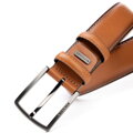 Męski pasek ze skóry naturalnej z klasyczną klamrą jasny brąz 103-8M-214-5