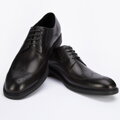 Męskie buty derby skórzane z płaskim szwem czarne 95-M-506-1