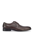 Męskie buty derby skórzane z plecionką z przodu ciemny brąz 95-M-505-4