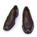 Męskie buty derby skórzane z plecionką z przodu ciemny brąz 95-M-505-4