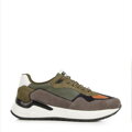 Męskie sneakersy skórzane z motywem w jodełkę zielono-szare 96-M-952-8