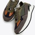 Męskie sneakersy skórzane z motywem w jodełkę zielono-szare 96-M-952-8
