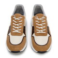Męskie sneakersy zamszowe z elastycznymi wstawkami brązowe 96-M-513-5