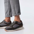 Męskie sneakersy ze skóry ekologicznej ze wstawkami szaro-brązowe 98-M-700-8