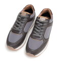 Męskie sneakersy ze skóry ekologicznej ze wstawkami szaro-brązowe 98-M-700-8