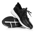 Męskie sneakersy ze skóry i tkaniny czarne 92-M-914-1