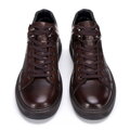 Męskie sneakersy ze skóry naturalnej sznurowane brązowe 99-M-710-4