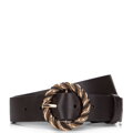 Damski pasek skórzany z okrągłą klamrą z plecionki ciemny brąz 98-8D-100-4