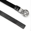 Damski pasek skórzany z klamrą w monogram czarny 29-8D-001-1