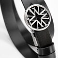 Damski pasek skórzany z klamrą w monogram czarny 29-8D-001-1