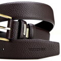 Pasek męski skórzany groszkowany z klasyczną klamrą ciemny brąz 102-8M-107-5